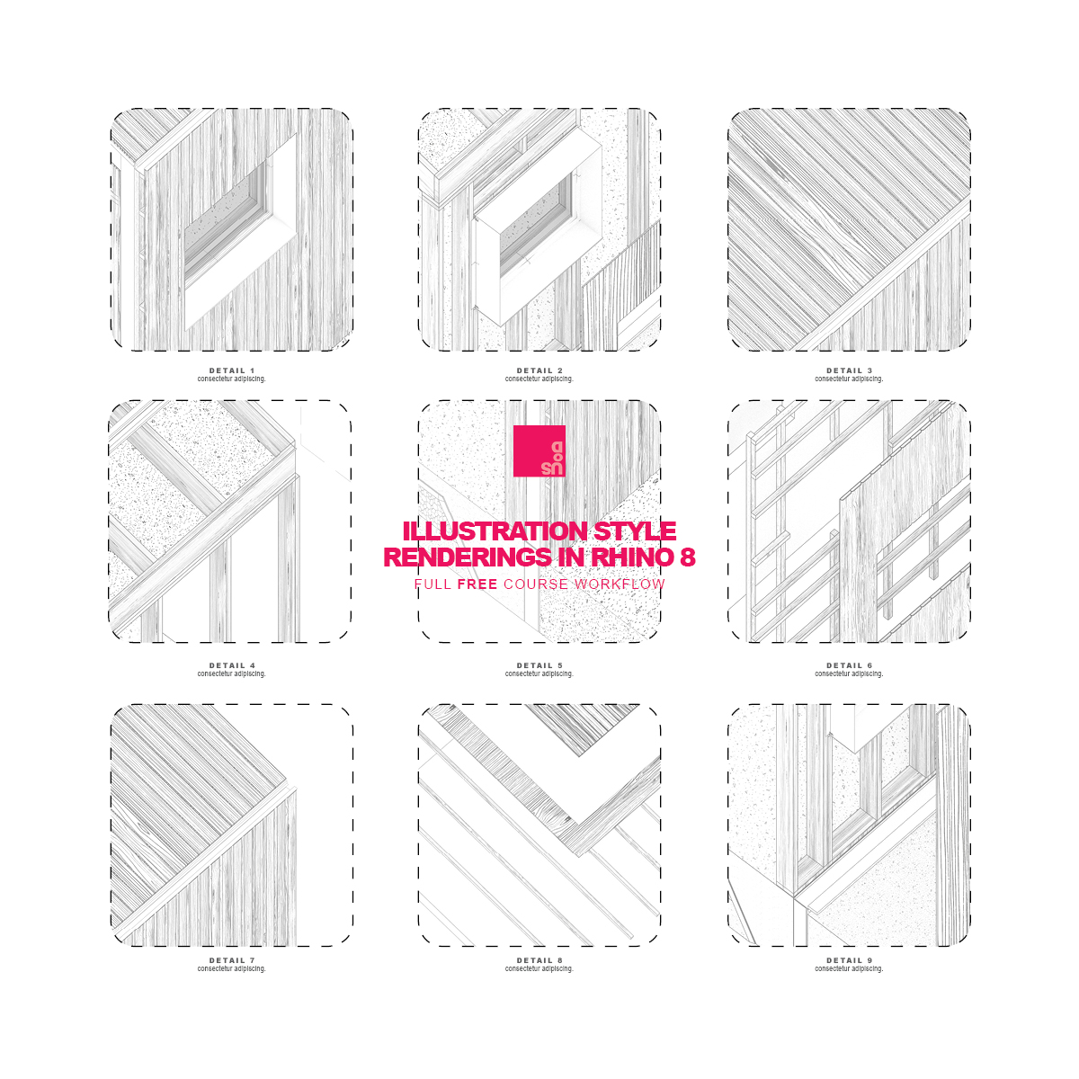 Illustration Style Architecture Renderings and Drawings in Rhino 8