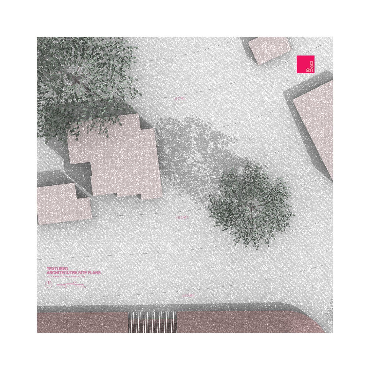 Architecture Site Plan Tutorial in Rhino 3D - Site Plan and Site Isometric - Textured Style