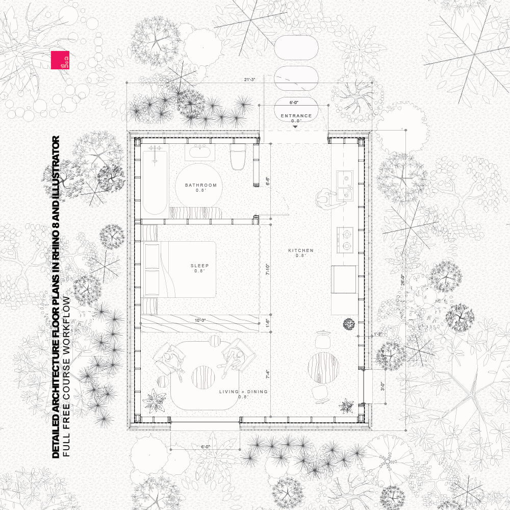 Detailed Architecture Floor Plans in Rhino 8 and Illustrator