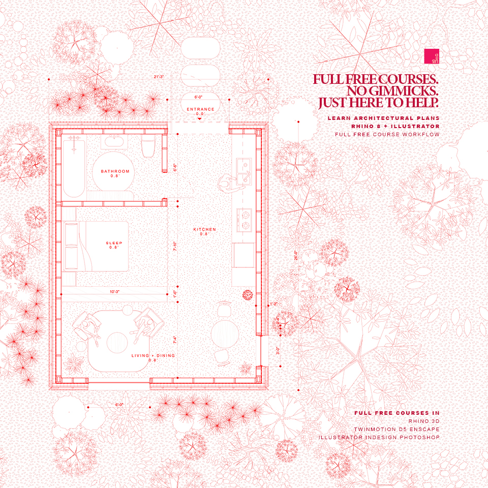Detailed Architecture Floor Plans in Rhino 8 and Illustrator
