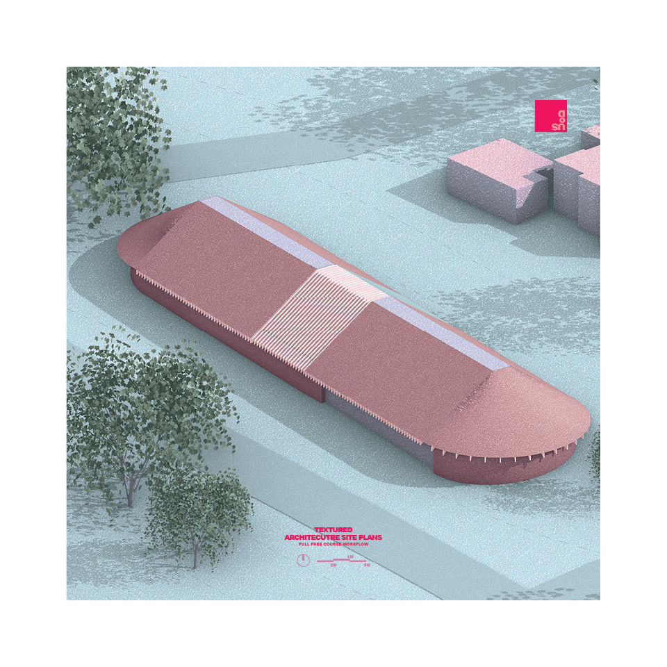 Architecture Site Plan Tutorial in Rhino 3D - Site Plan and Site Isometric - Textured Style